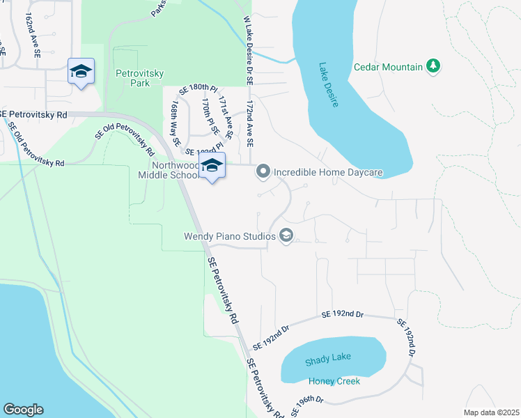 map of restaurants, bars, coffee shops, grocery stores, and more near 17247 Southeast 185th Street in Renton