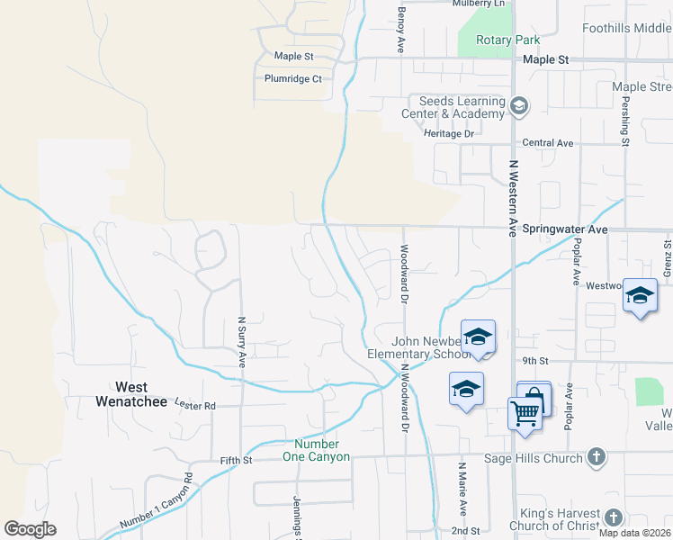 map of restaurants, bars, coffee shops, grocery stores, and more near 993 Spring Mountain Drive in Wenatchee