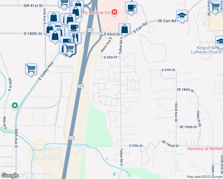 map of restaurants, bars, coffee shops, grocery stores, and more near 4809 Talbot Road South in Renton