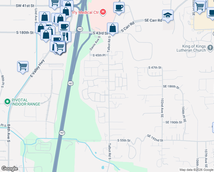 map of restaurants, bars, coffee shops, grocery stores, and more near 4889 Talbot Road South in Renton