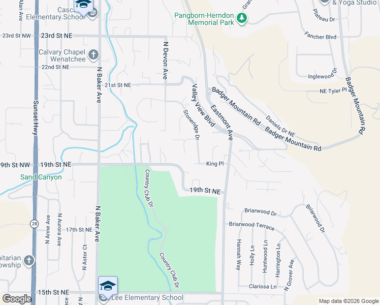 map of restaurants, bars, coffee shops, grocery stores, and more near 443 Dorado Court in East Wenatchee
