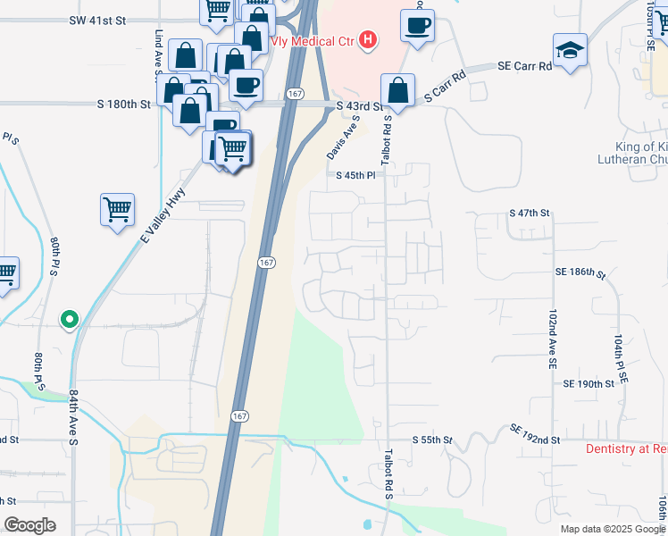 map of restaurants, bars, coffee shops, grocery stores, and more near 212 South 49th Street in Renton