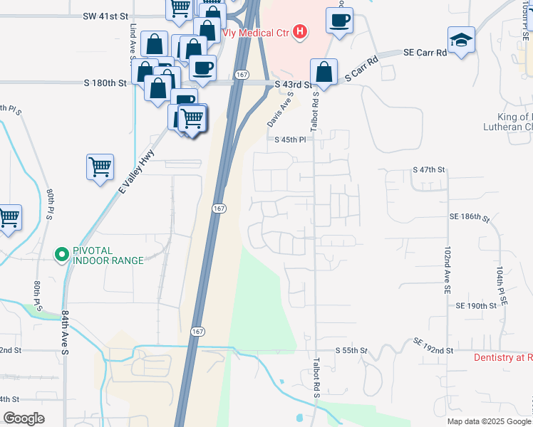 map of restaurants, bars, coffee shops, grocery stores, and more near 212 South 49th Street in Renton