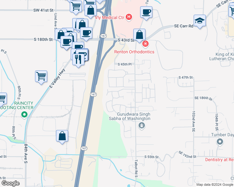 map of restaurants, bars, coffee shops, grocery stores, and more near 212 South 49th Street in Renton