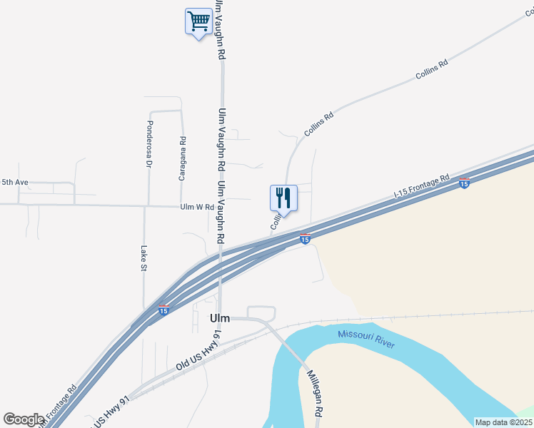 map of restaurants, bars, coffee shops, grocery stores, and more near 6 Collins Rd in Great Falls