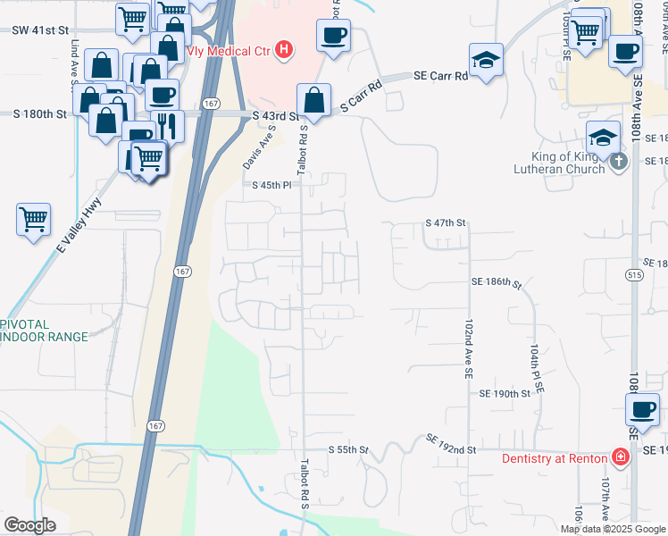 map of restaurants, bars, coffee shops, grocery stores, and more near 4777 Whitworth Avenue South in Renton