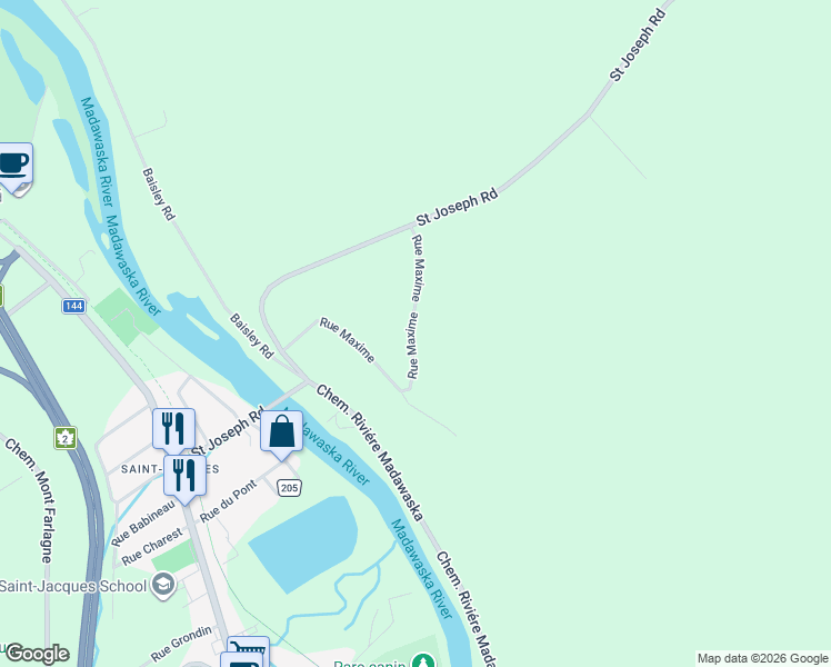 map of restaurants, bars, coffee shops, grocery stores, and more near 83 Rue Maxime in Madawaska County