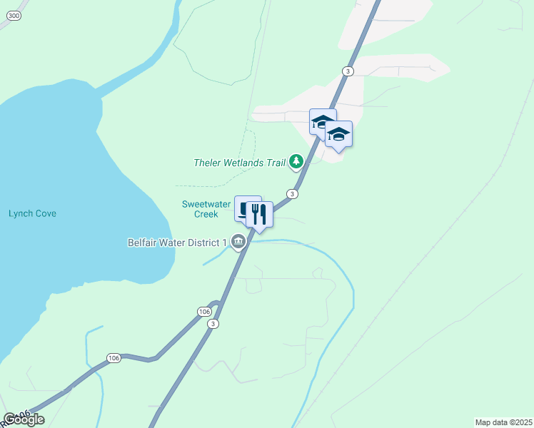map of restaurants, bars, coffee shops, grocery stores, and more near 22991 Highway 3 in Belfair