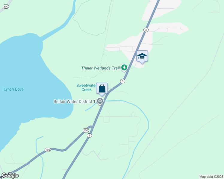 map of restaurants, bars, coffee shops, grocery stores, and more near 22580 Washington 3 in Belfair