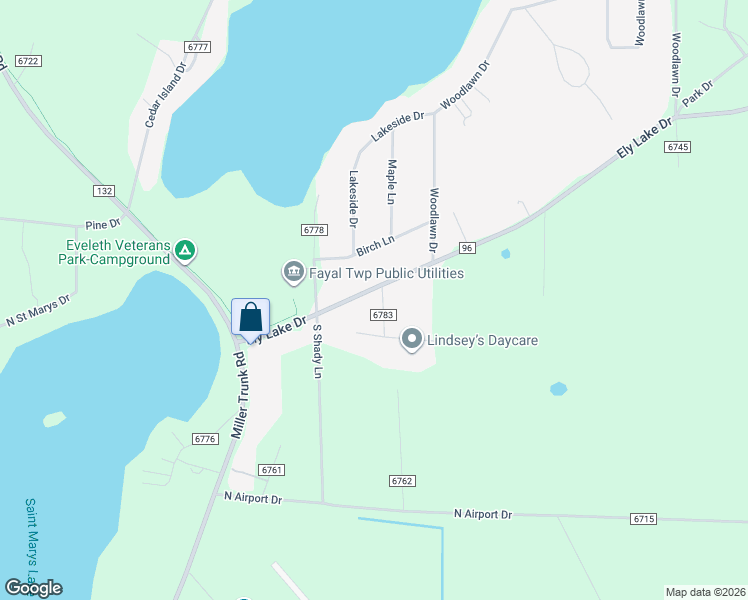 map of restaurants, bars, coffee shops, grocery stores, and more near 7732 Ely Lake Drive in Eveleth