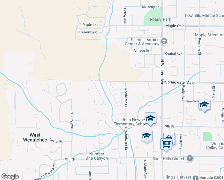 map of restaurants, bars, coffee shops, grocery stores, and more near 993 Spring Mountain Drive in Wenatchee