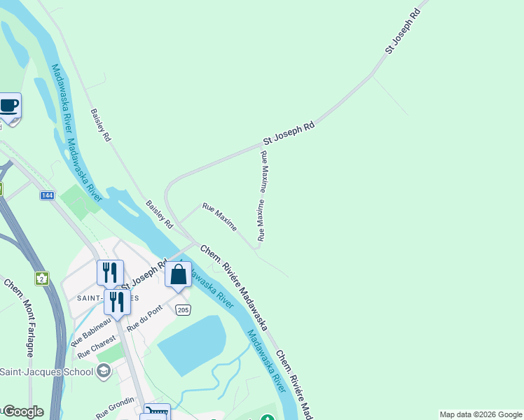 map of restaurants, bars, coffee shops, grocery stores, and more near 83 Rue Maxime in Madawaska County