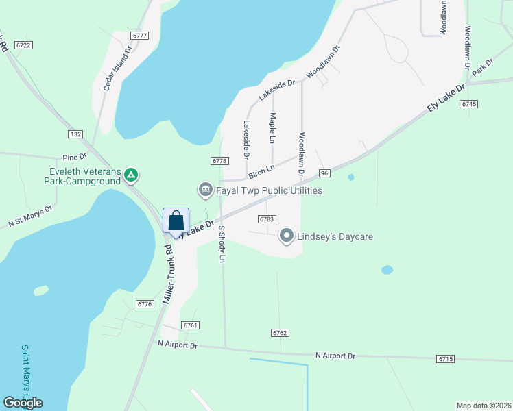 map of restaurants, bars, coffee shops, grocery stores, and more near 7732 Ely Lake Drive in Eveleth