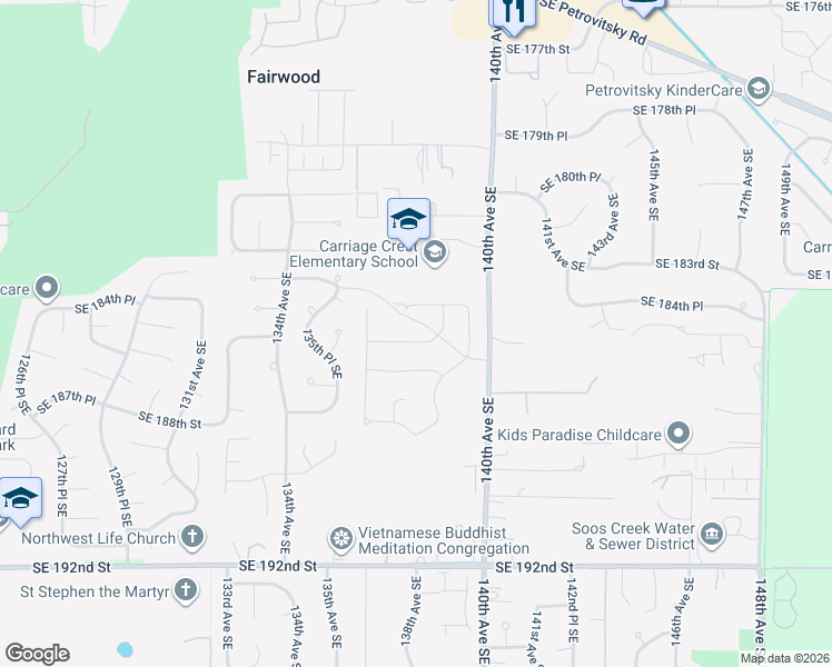 map of restaurants, bars, coffee shops, grocery stores, and more near 13724 Southeast 185th Way in Renton