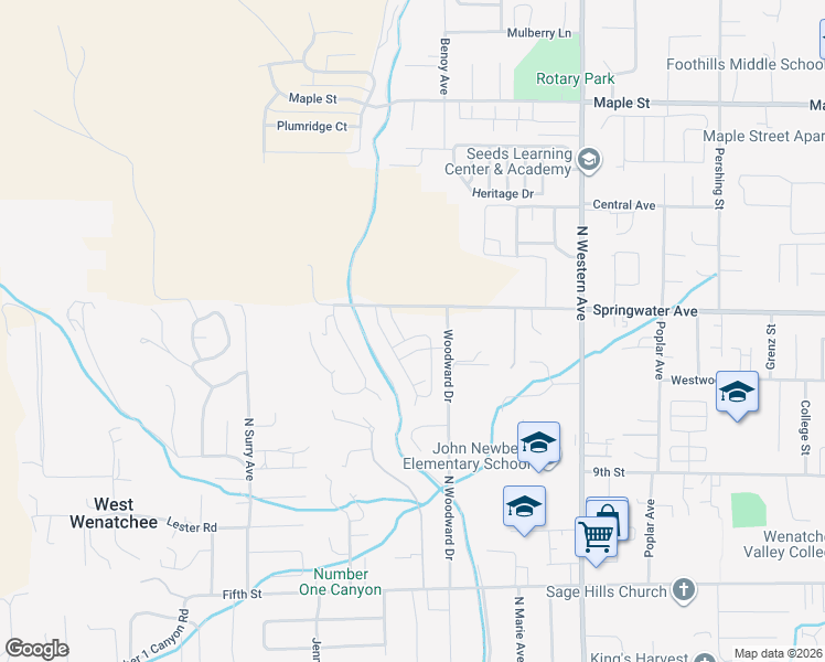 map of restaurants, bars, coffee shops, grocery stores, and more near 985 Spring Mountain Drive in Wenatchee