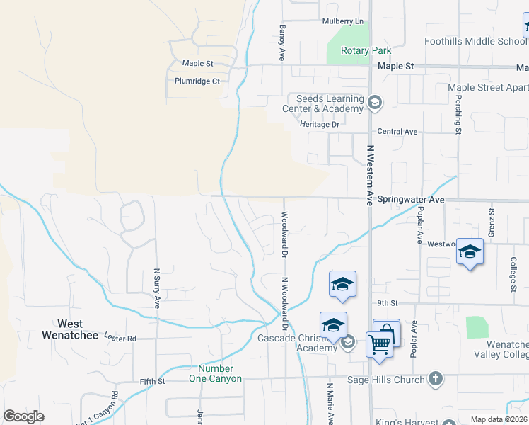 map of restaurants, bars, coffee shops, grocery stores, and more near 985 Spring Mountain Drive in Wenatchee