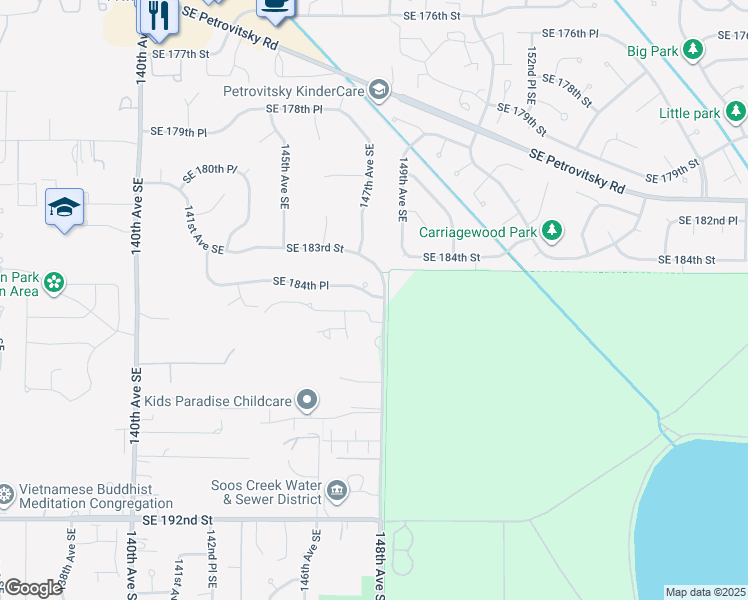 map of restaurants, bars, coffee shops, grocery stores, and more near 18528 147th Court Southeast in Renton