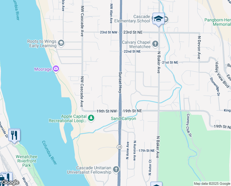 map of restaurants, bars, coffee shops, grocery stores, and more near 2010 Sunset Highway in East Wenatchee