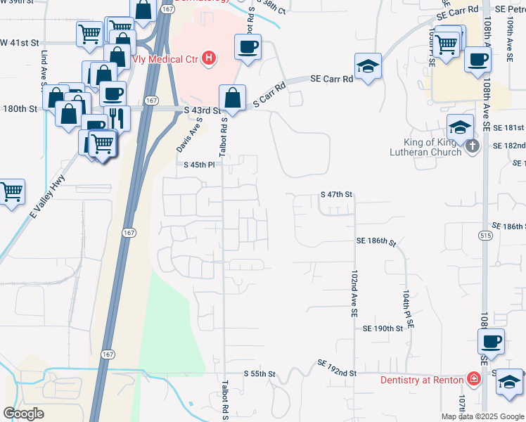 map of restaurants, bars, coffee shops, grocery stores, and more near 4635 Morris Avenue South in Renton