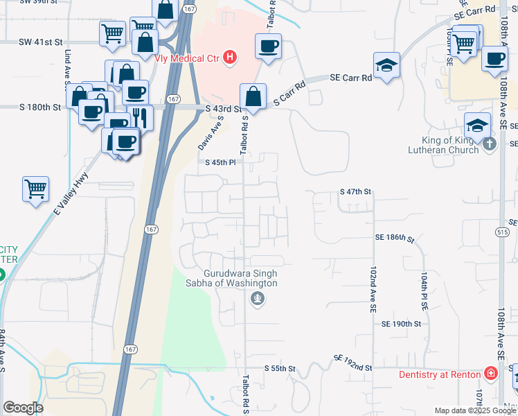 map of restaurants, bars, coffee shops, grocery stores, and more near 402 South 47th Avenue in Renton