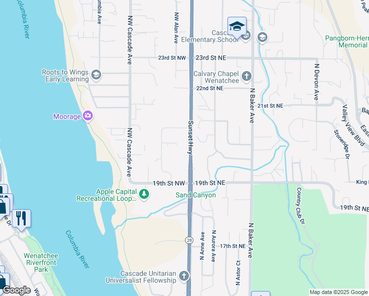 map of restaurants, bars, coffee shops, grocery stores, and more near 2010 Sunset Highway in East Wenatchee
