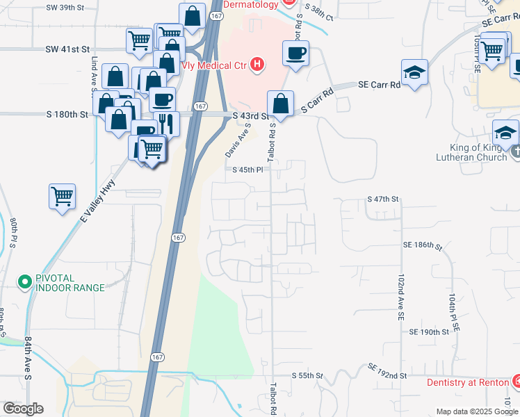 map of restaurants, bars, coffee shops, grocery stores, and more near 312A South 47th Street in Renton