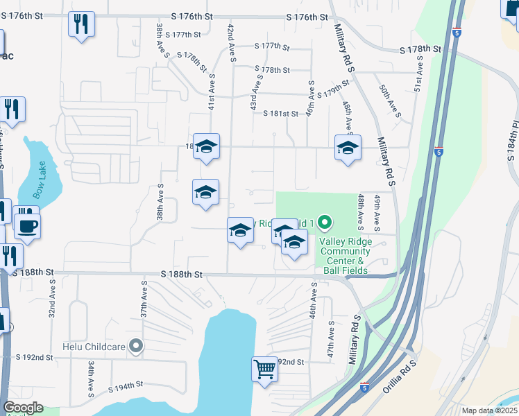 map of restaurants, bars, coffee shops, grocery stores, and more near 4241 South 184th Street in SeaTac