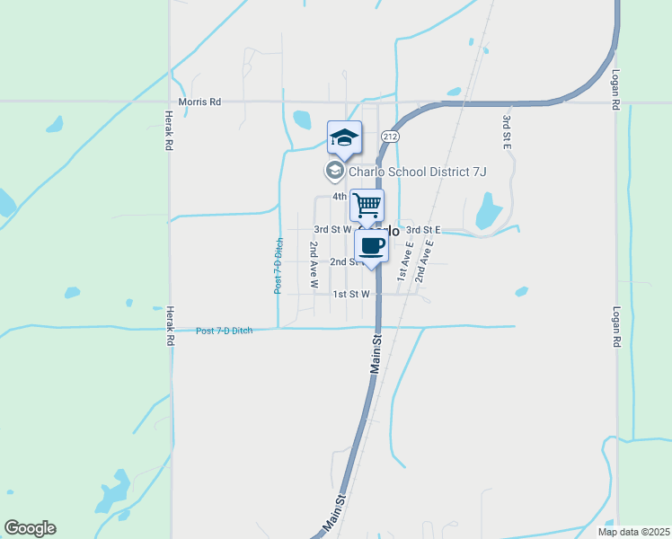 map of restaurants, bars, coffee shops, grocery stores, and more near 35-67 2nd St W in Charlo
