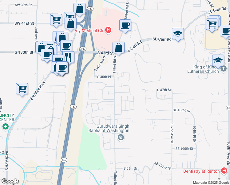 map of restaurants, bars, coffee shops, grocery stores, and more near 402 South 47th Avenue in Renton
