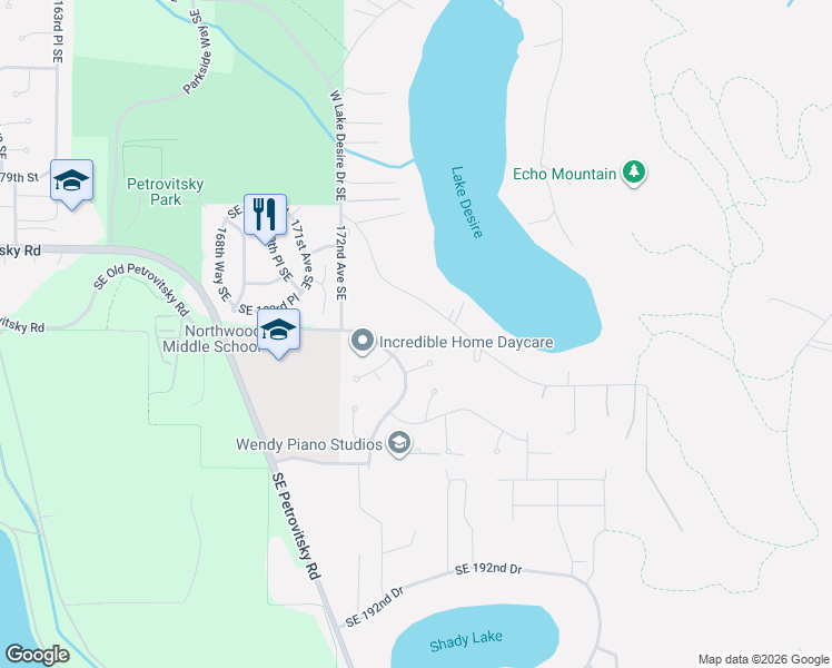 map of restaurants, bars, coffee shops, grocery stores, and more near 17316 Southeast 185th Street in Renton