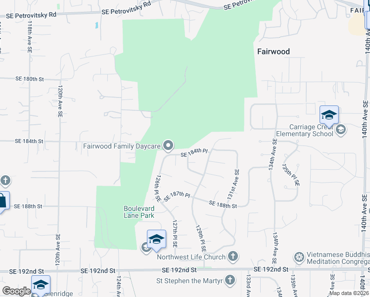 map of restaurants, bars, coffee shops, grocery stores, and more near 12712 Southeast 184th Place in Renton