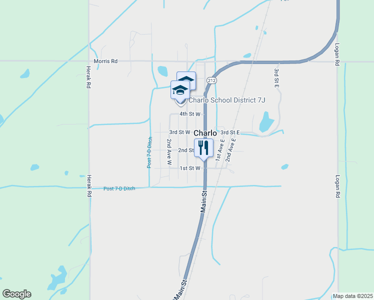 map of restaurants, bars, coffee shops, grocery stores, and more near 35 2nd Street West in Charlo