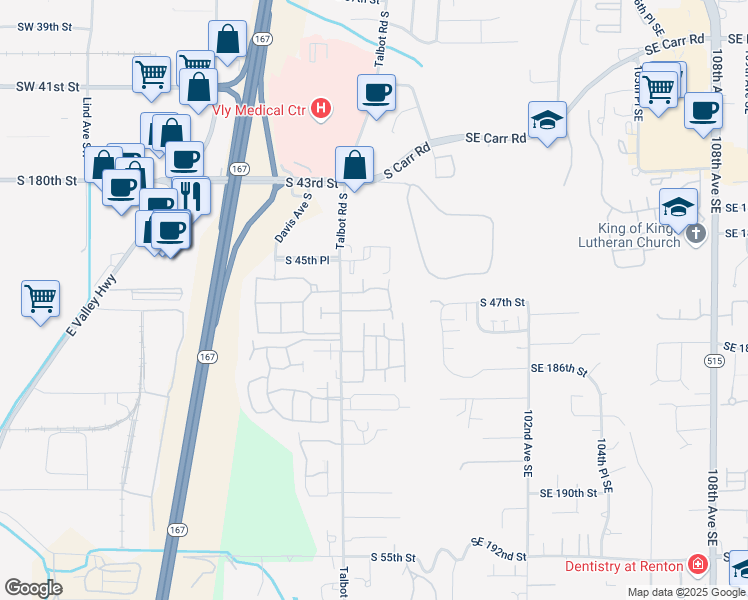 map of restaurants, bars, coffee shops, grocery stores, and more near 425 South 46th Place in Renton