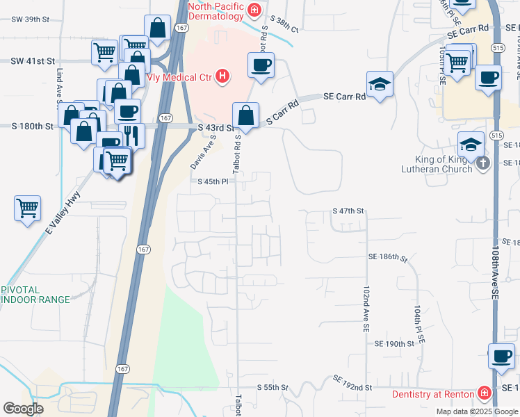 map of restaurants, bars, coffee shops, grocery stores, and more near 4635 Morris Avenue South in Renton