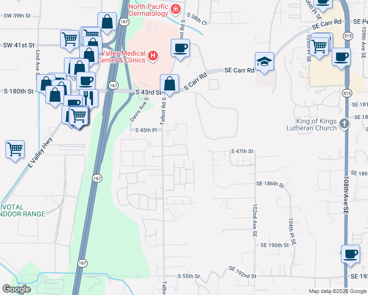 map of restaurants, bars, coffee shops, grocery stores, and more near 4635 Morris Avenue South in Renton