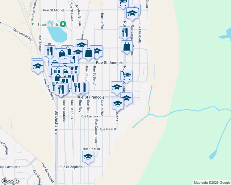 map of restaurants, bars, coffee shops, grocery stores, and more near 457 Rue Scott in La Tuque