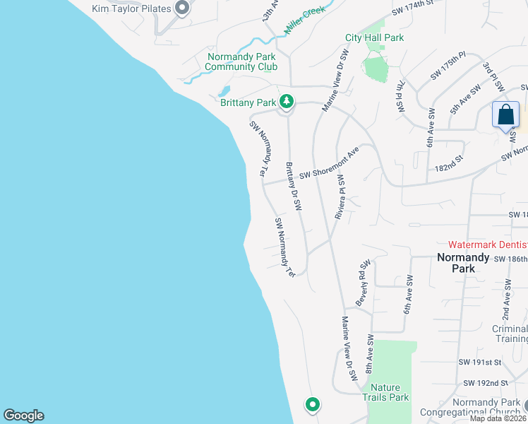 map of restaurants, bars, coffee shops, grocery stores, and more near 18107 Southwest Normandy Terrace in Normandy Park