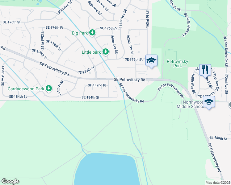 map of restaurants, bars, coffee shops, grocery stores, and more near 18353 160th Place Southeast in Renton