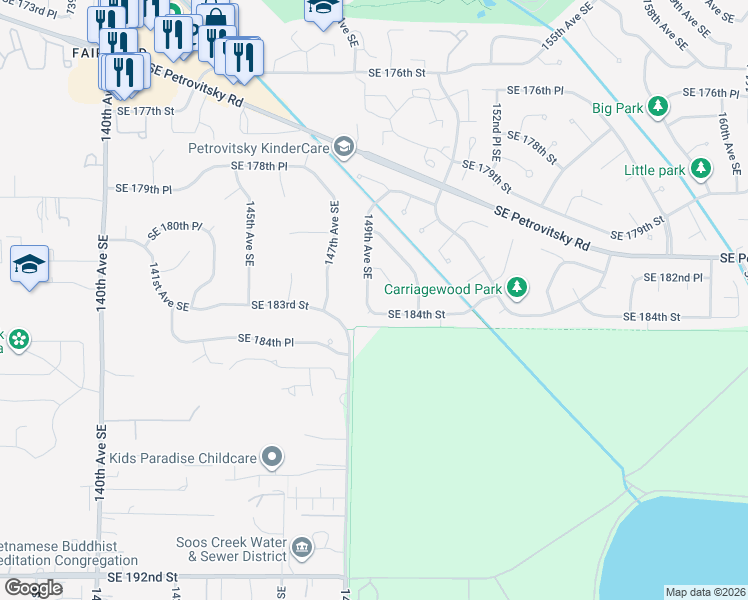 map of restaurants, bars, coffee shops, grocery stores, and more near 18313 149th Avenue Southeast in Renton