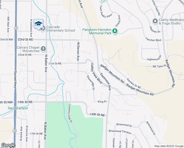 map of restaurants, bars, coffee shops, grocery stores, and more near 2040 Valley View Boulevard in East Wenatchee
