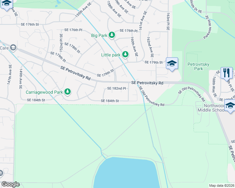 map of restaurants, bars, coffee shops, grocery stores, and more near 15815 Southeast 182nd Place in Renton