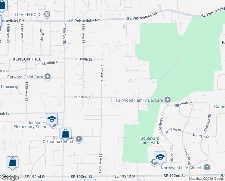 map of restaurants, bars, coffee shops, grocery stores, and more near 18307 121st Place Southeast in Renton