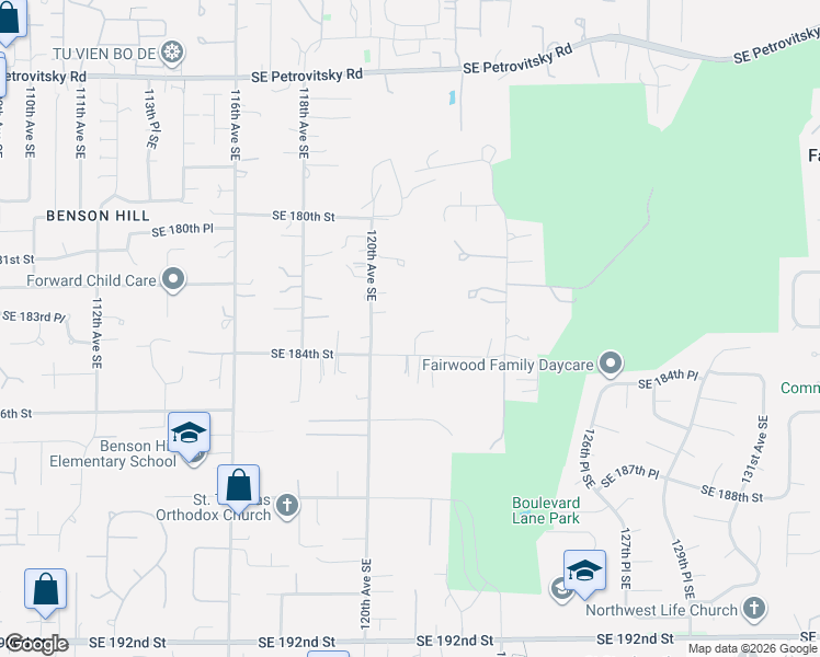 map of restaurants, bars, coffee shops, grocery stores, and more near 18307 121st Place Southeast in Renton