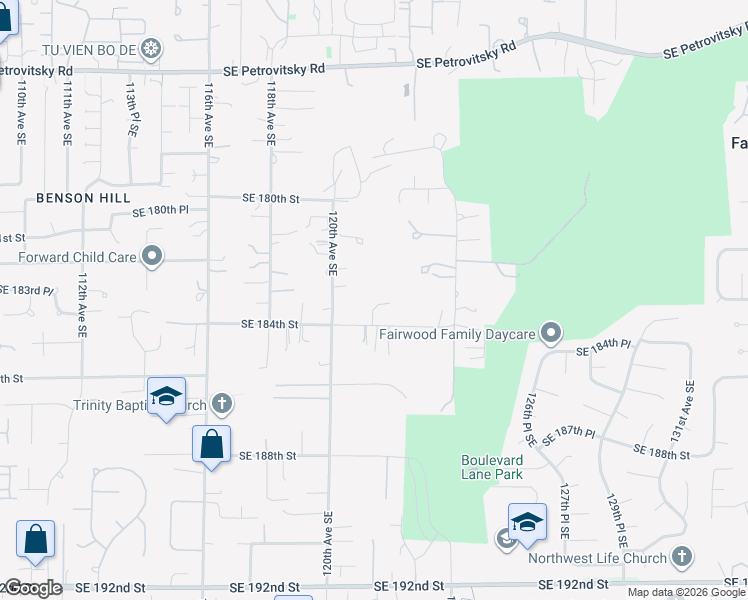map of restaurants, bars, coffee shops, grocery stores, and more near 18307 121st Place Southeast in Renton