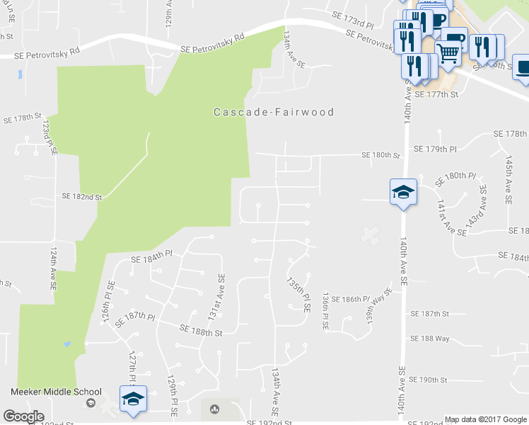 map of restaurants, bars, coffee shops, grocery stores, and more near 18218 133rd Avenue Southeast in Renton