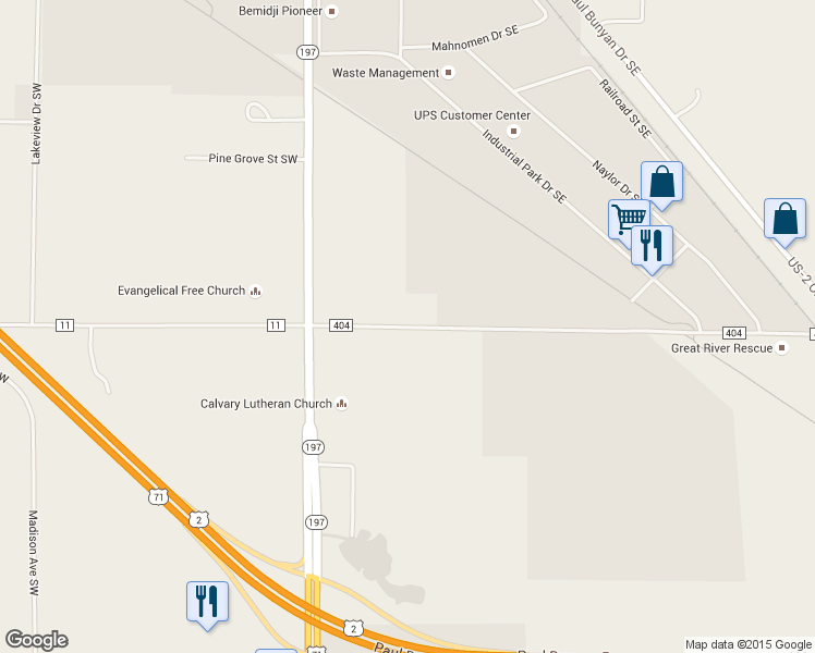 map of restaurants, bars, coffee shops, grocery stores, and more near 515 Carr Lake Road Southeast in Bemidji