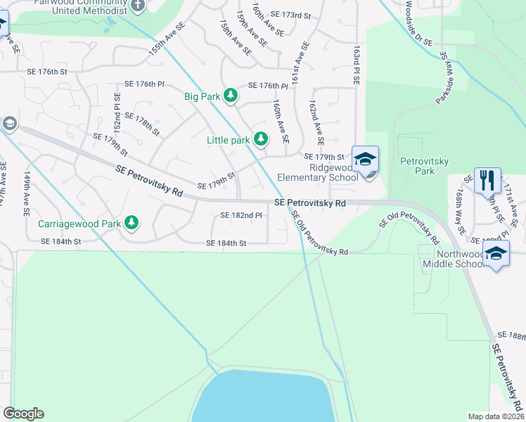 map of restaurants, bars, coffee shops, grocery stores, and more near 15919 Southeast 182nd Place in Renton