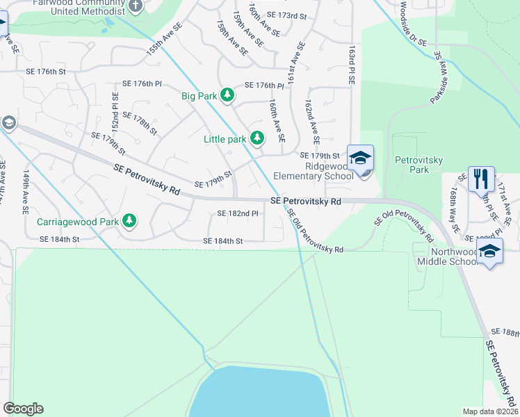map of restaurants, bars, coffee shops, grocery stores, and more near 15919 Southeast 182nd Place in Renton