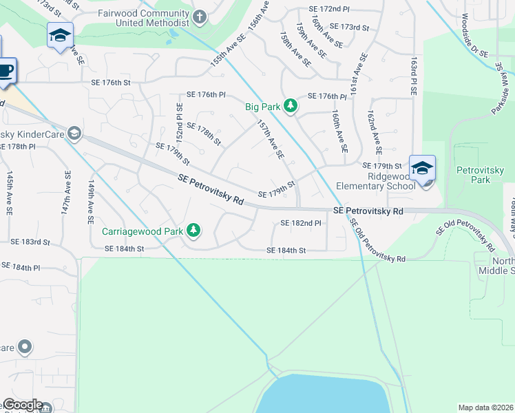map of restaurants, bars, coffee shops, grocery stores, and more near 15502 Southeast Petrovitsky Road in Renton