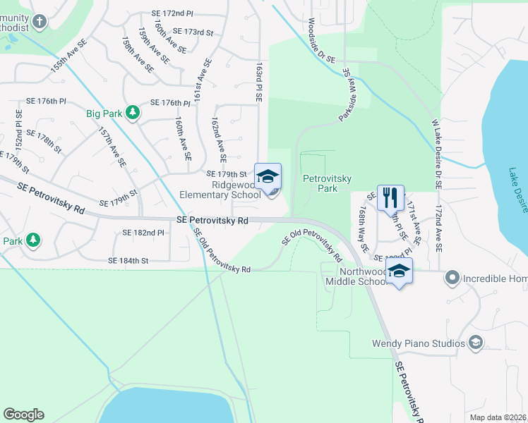 map of restaurants, bars, coffee shops, grocery stores, and more near 18030 162nd Place Southeast in Renton